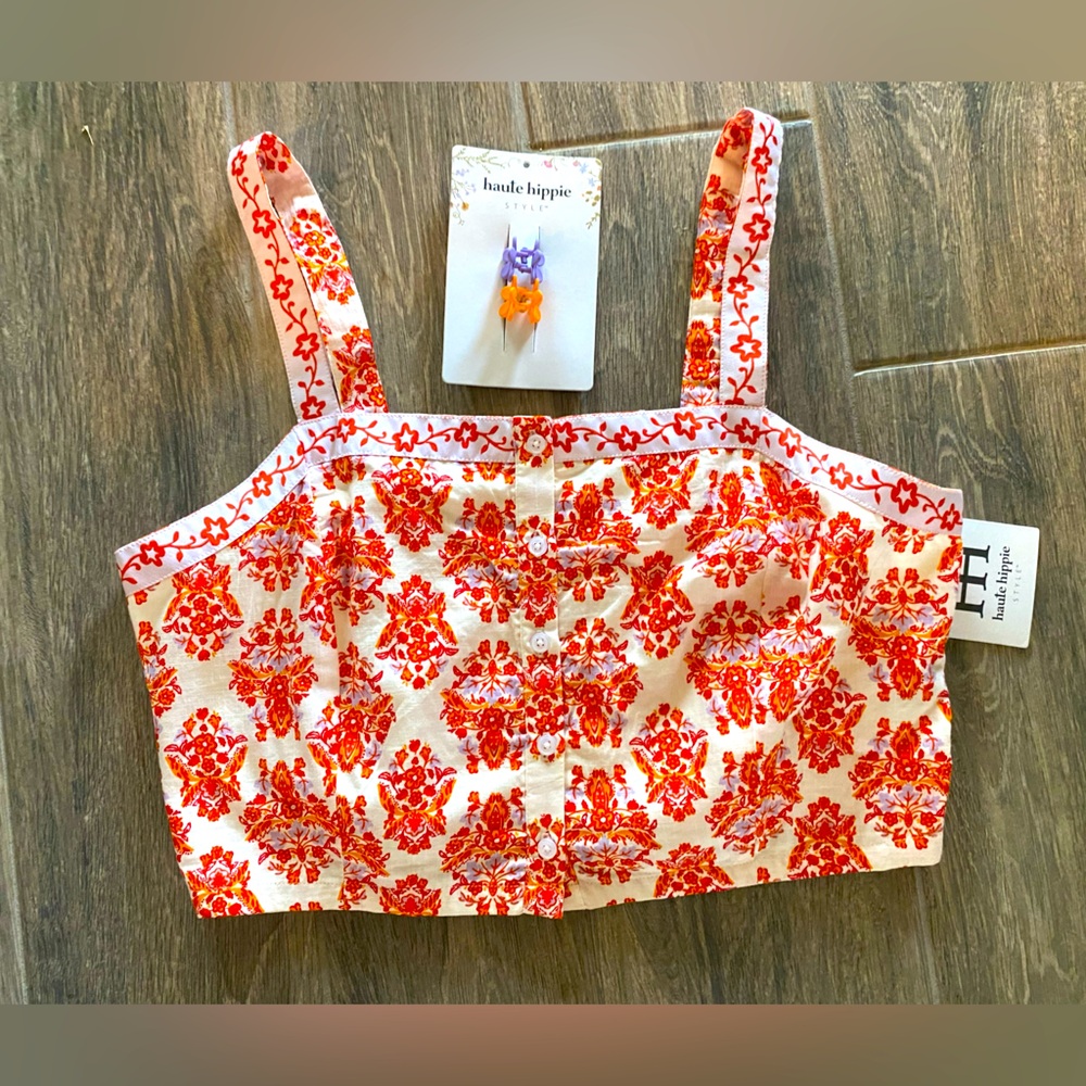 🌻NEW w/tags HAUTE HIPPIE Boxy Boho Colorful Tank w/ Smocking Back Size Large - Picture 1 of 5